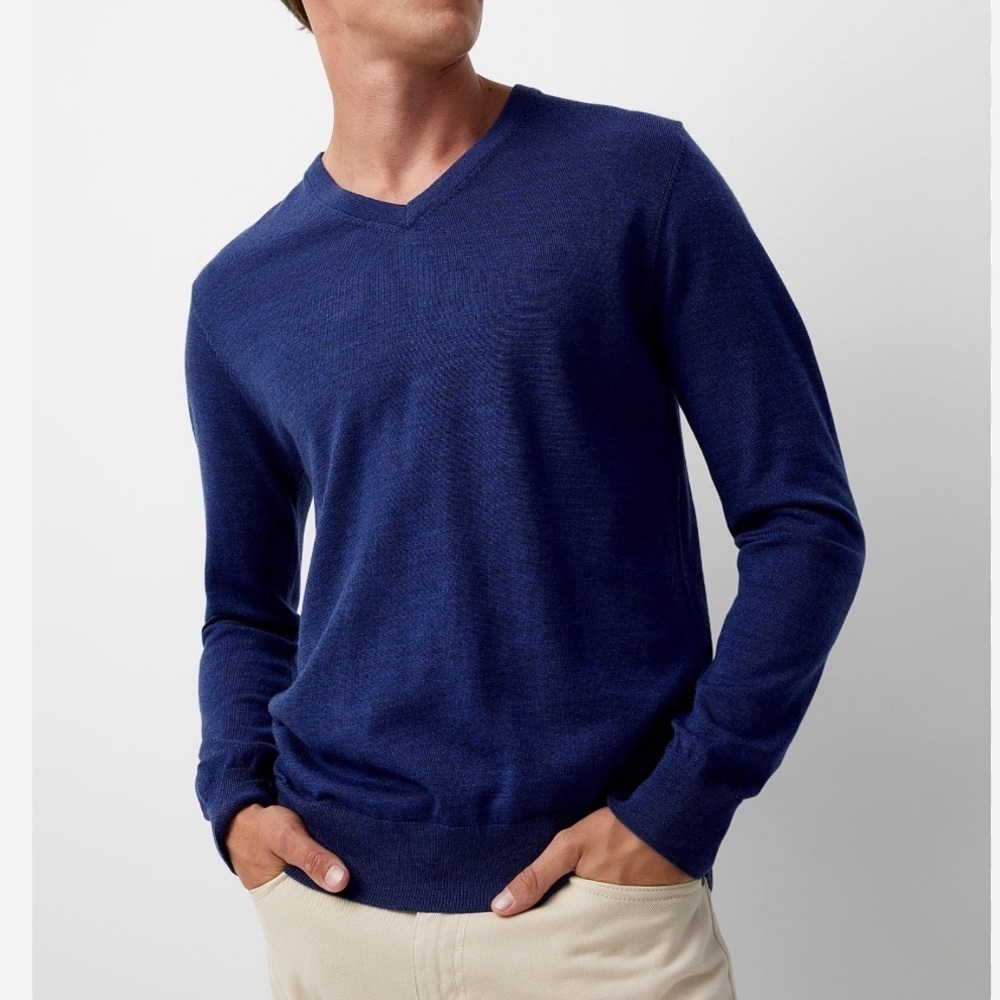 johnnie-O Men’s Ringer 100% Cashmere Lightweight Knit Sweater Navy Large
